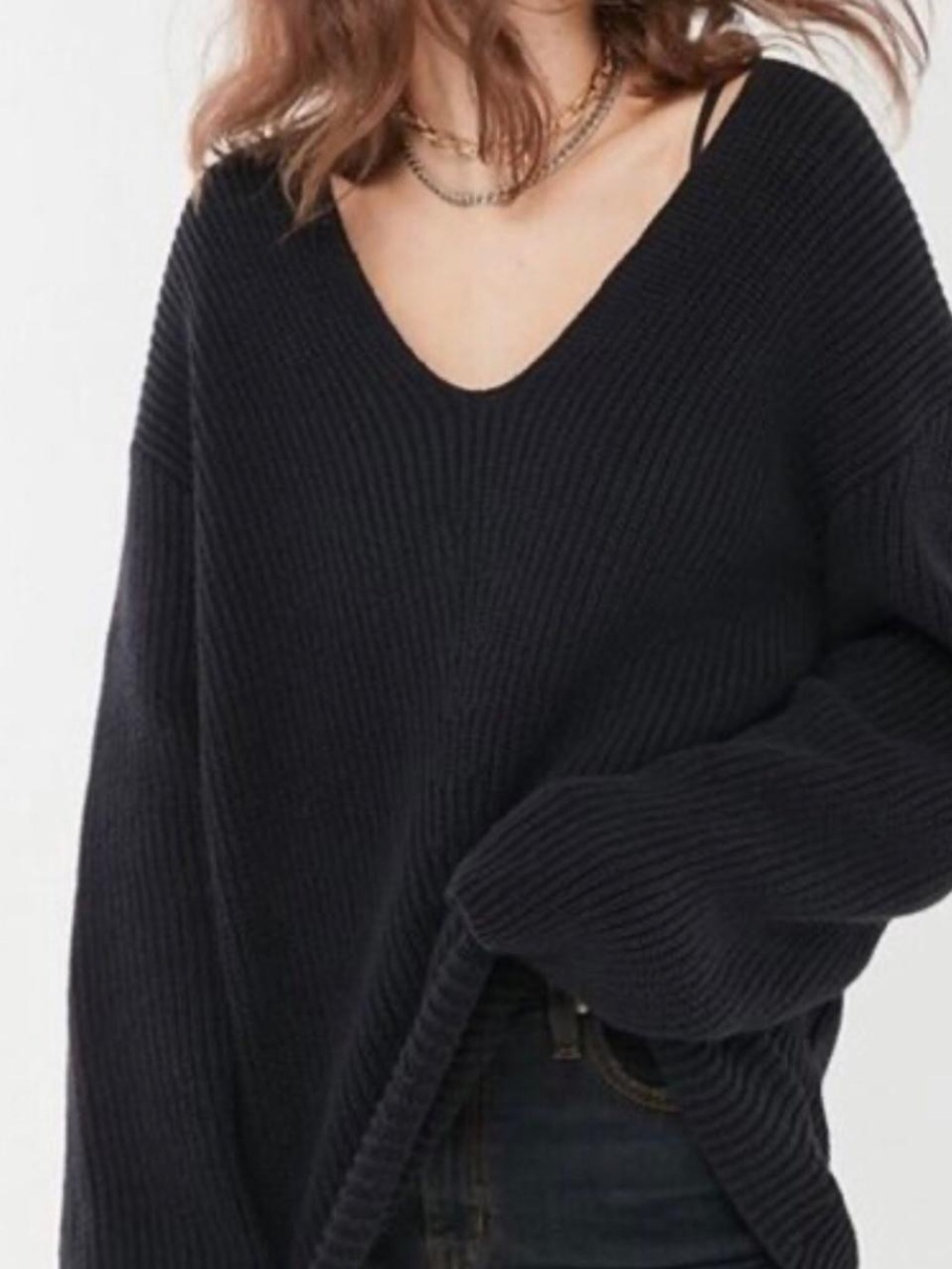 Urban Outfitters | Dark Charcoal Wash Ribbed V-Neck Knit Sweater Size Medium